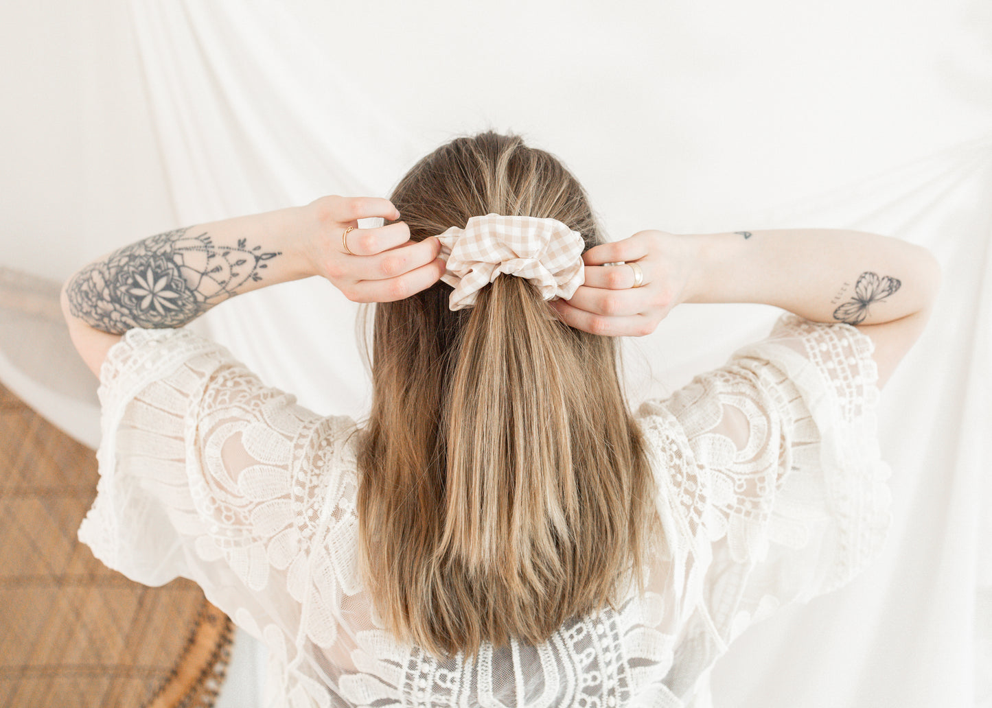 Chouchou - Chiffon carreauté beige