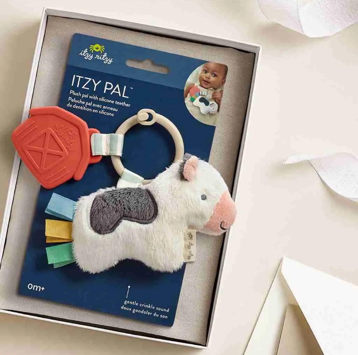 Itzy Pal™ Peluche craquante et jouet de dentition - vache - Itzy Ritzy