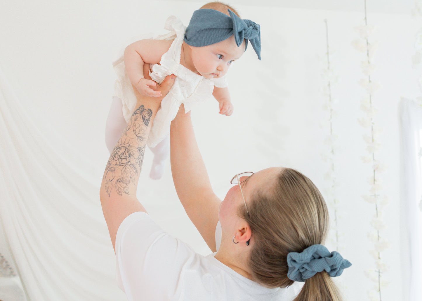 Bandeau noué pour enfant et bébé - gaufré bleu jeans