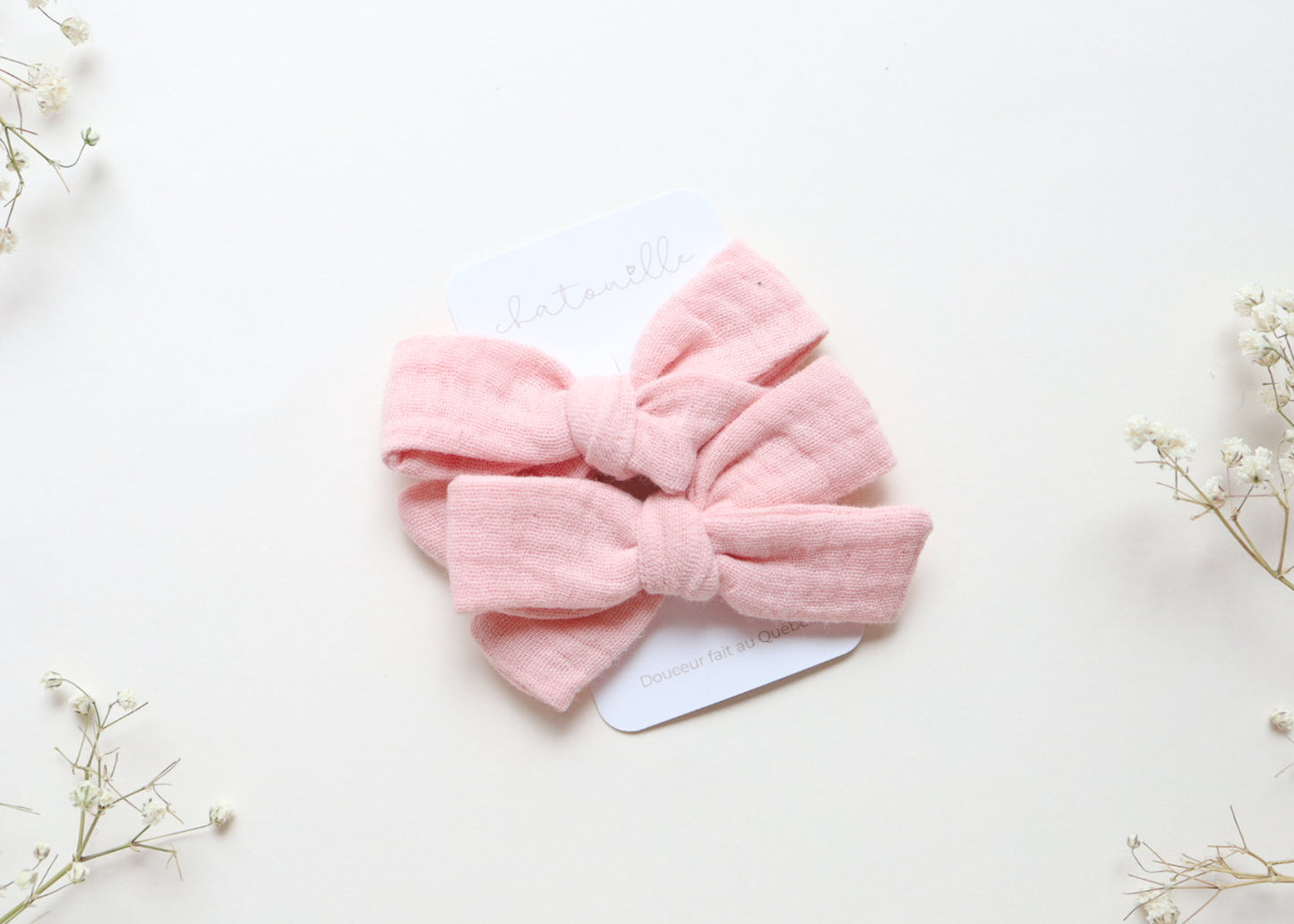 Boucle pigtails - mousseline rose pâle