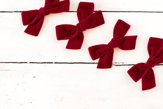 Boucle format pigtails  - Ruban velour rouge foncé